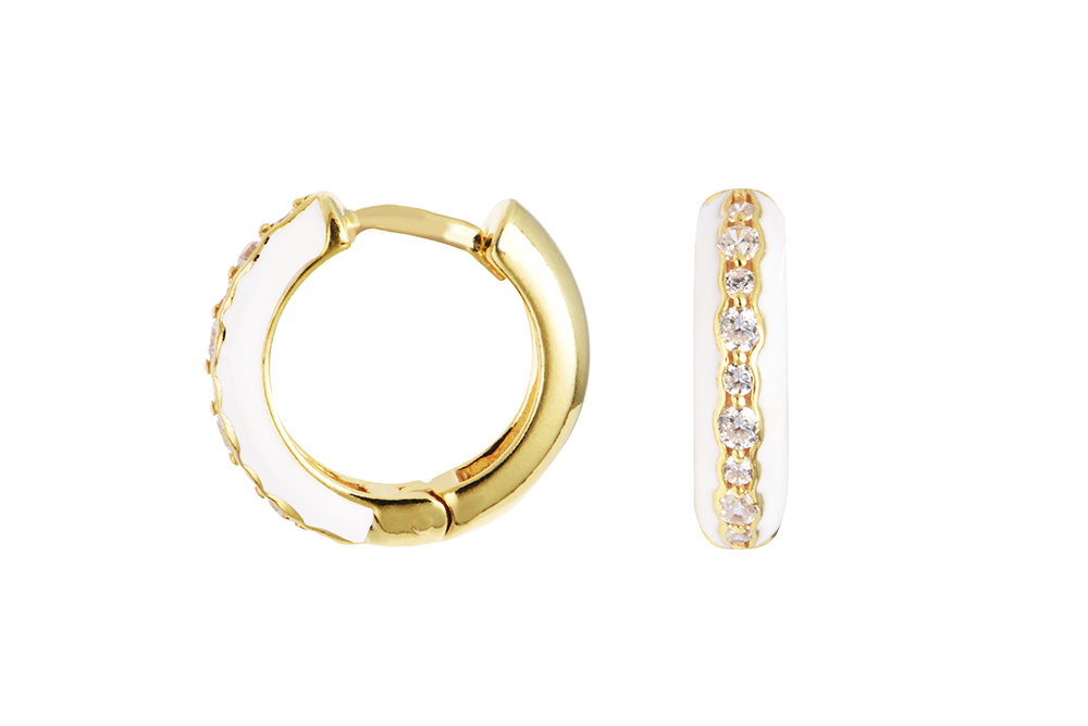 [17219EE150EBLDO] Sterling silver enamel & zirconia hoop earring (White)