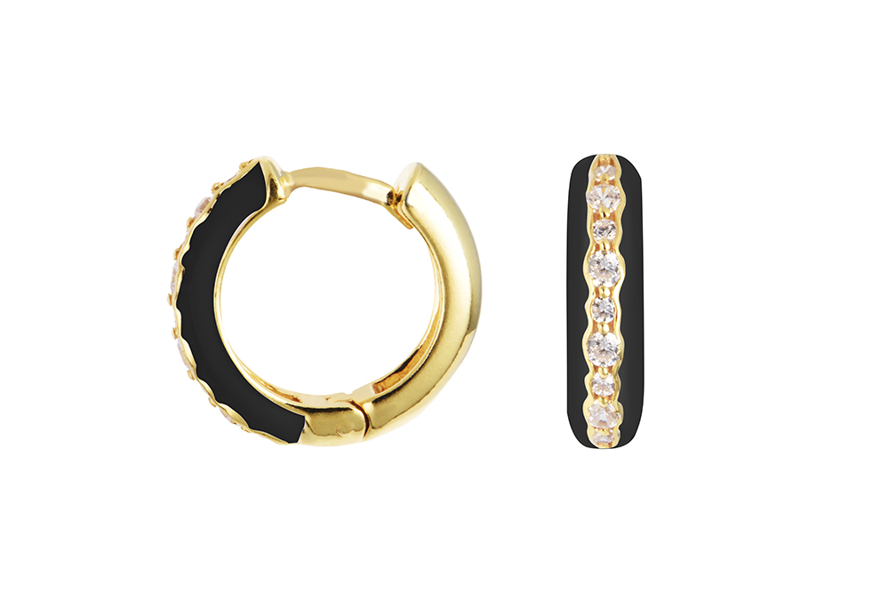 Sterling silver enamel & zirconia hoop earring
