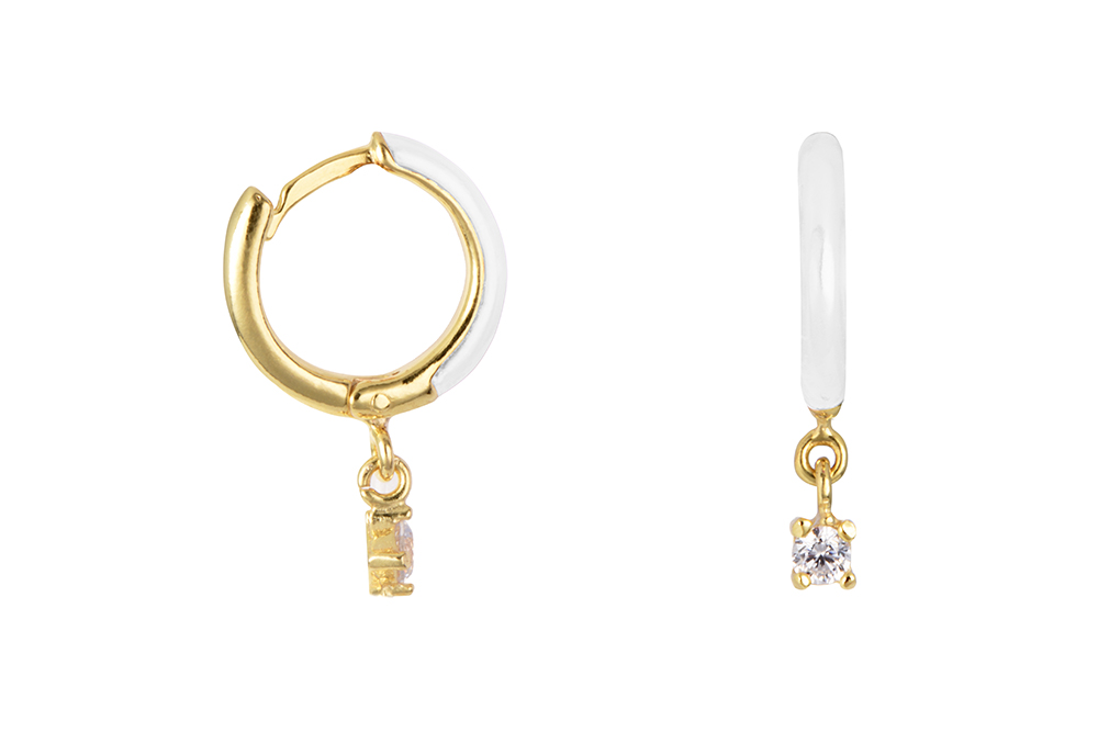 [17220EE120EBLDO] Sterling silver enamel & zirconia hoop earring (White)