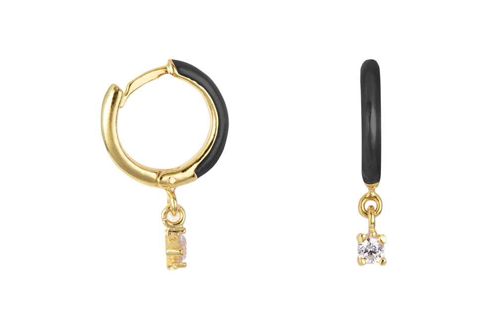 Sterling silver enamel & zirconia hoop earring