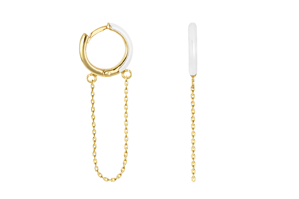 Sterling silver enamel with chain hoop earring