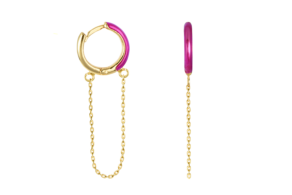 Sterling silver enamel with chain hoop earring