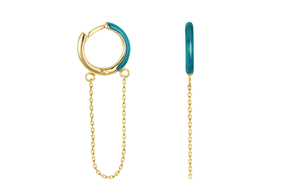 Sterling silver enamel with chain hoop earring