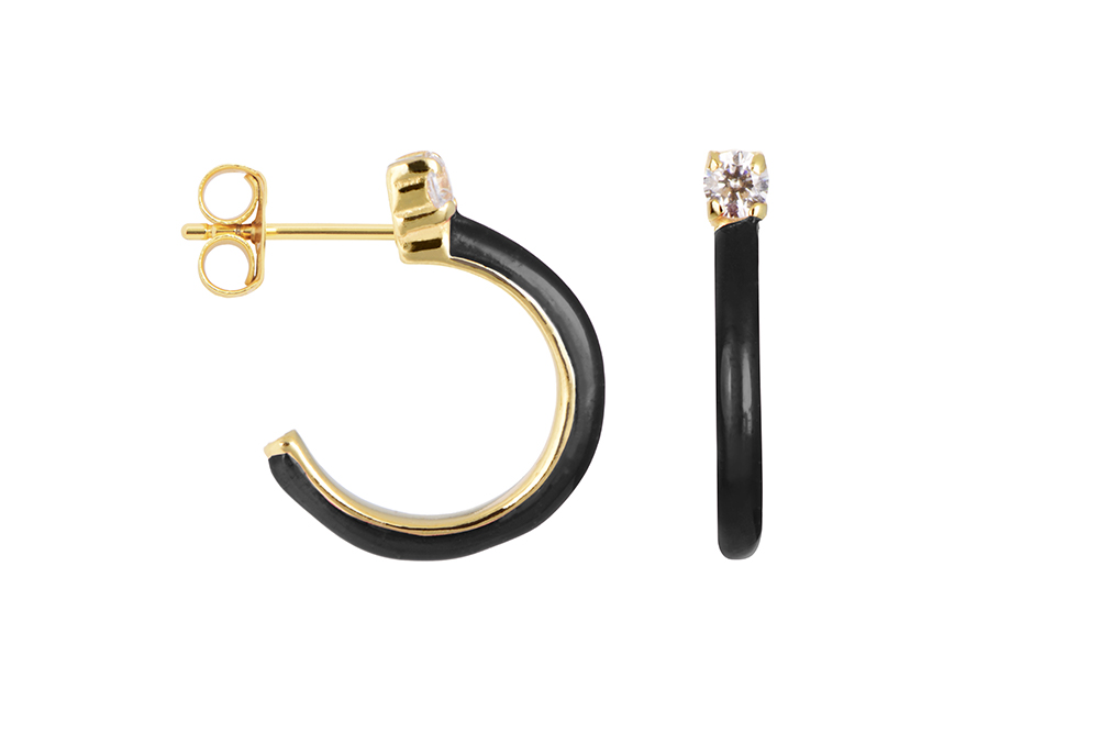 Sterling silver enamel & zirconia hoop earring