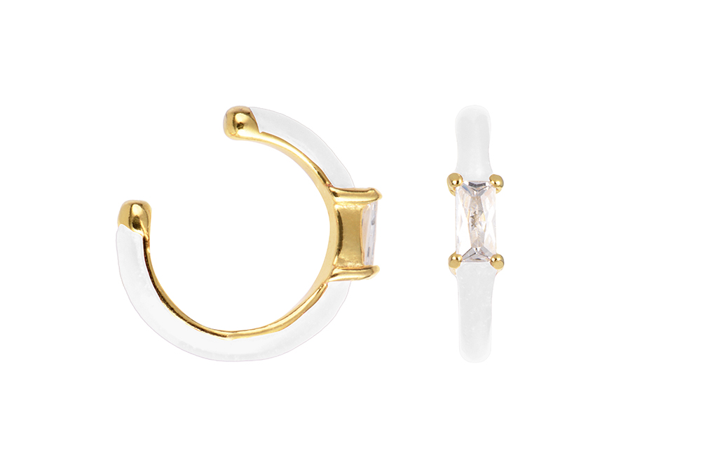Pendiente plata 925 ear cuff de esmalte con zirconita blanca baguette