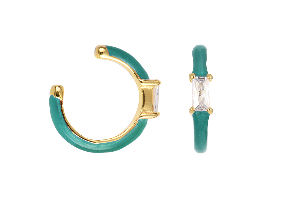 Sterling silver enamel with zirconia ear cuff earring