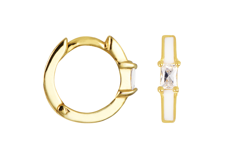 Sterling silver enamel & zirconia hoop earring