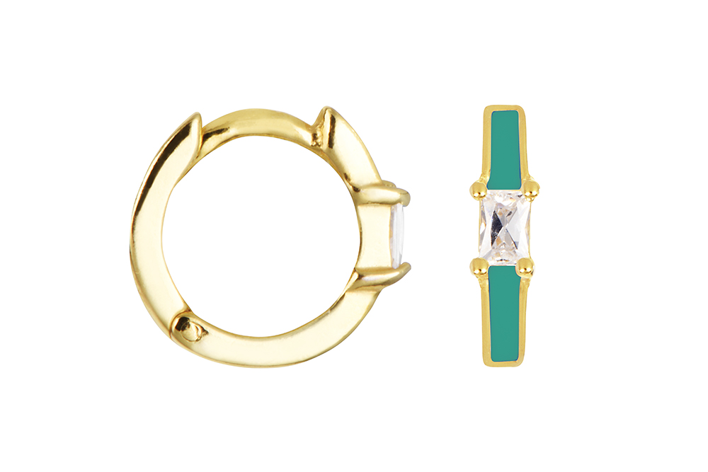 Sterling silver enamel & zirconia hoop earring