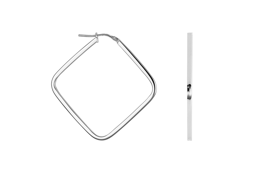 [17226EPL] Pendiente plata 925 aro tubo cuadrado 2x2mm rombo (Plata)