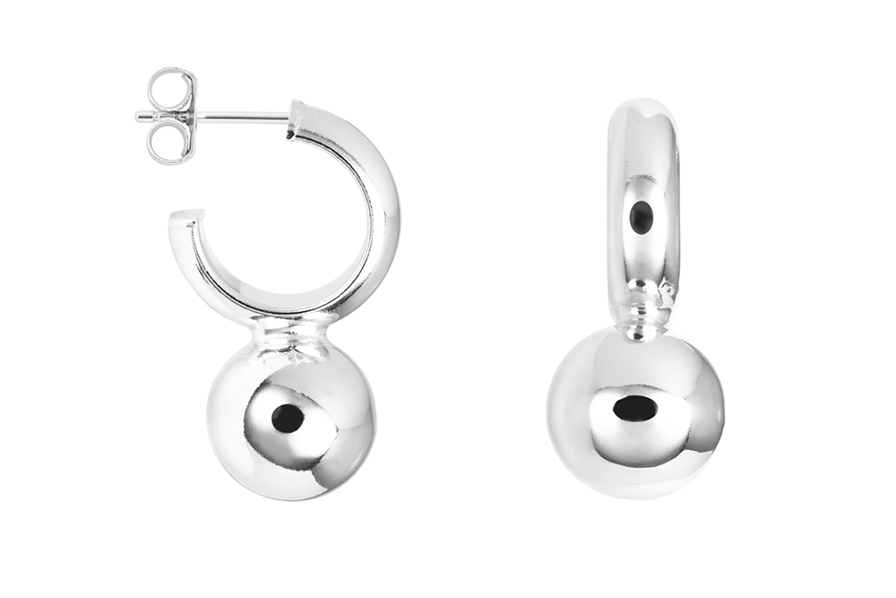 Pendiente plata 925 aro con bola 12mm