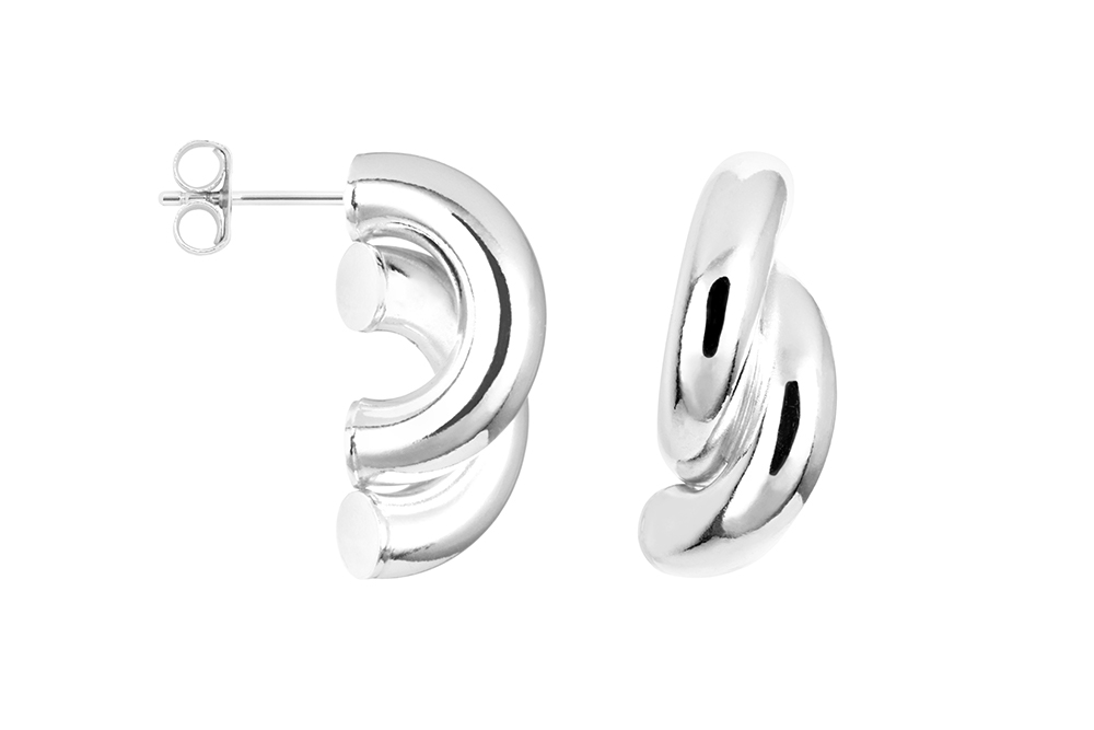 Pendiente plata 925 dos medio aro tubo redondo 4mm