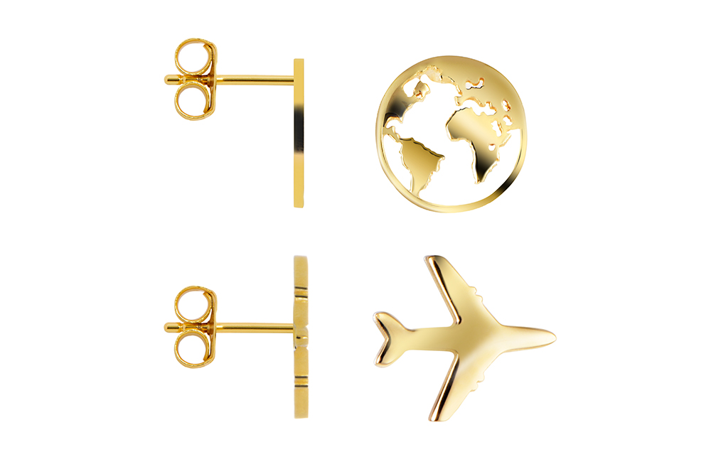 Sterling silver plane & world earring