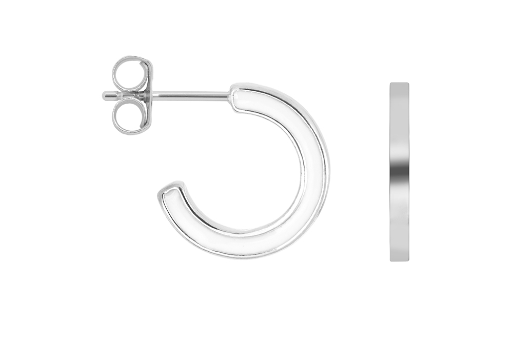 [17306EE120EBLPL] Sterling silver enamel hoop earring (White, Sterling silver)
