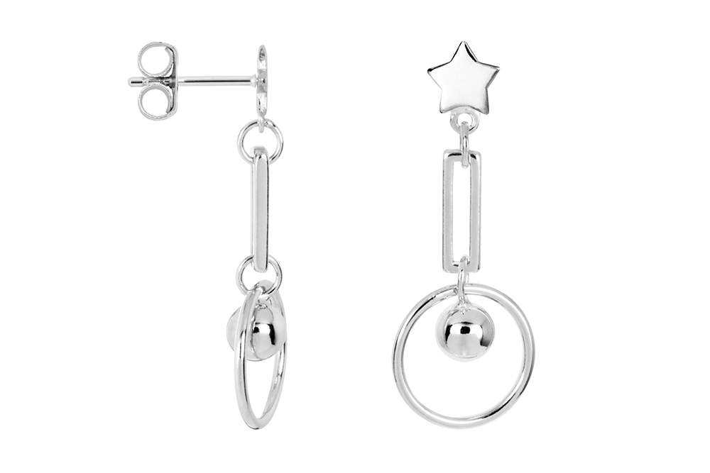 Pendiente plata 925 estrella 5mm circulo y bola 5mm