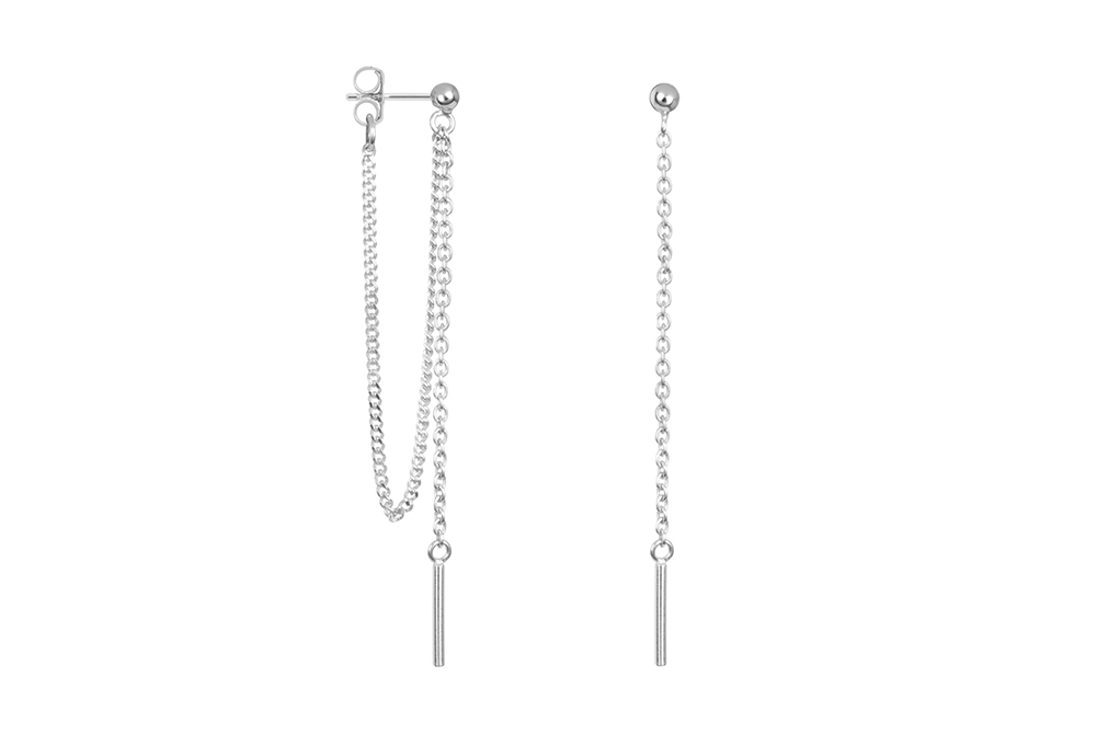 Pendiente plata 925 cadena bola 3mm con barra 12x1mm