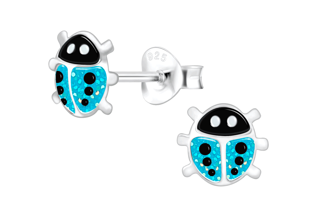 [17439EEAAPL] Pendiente plata 925 mariquita 6x7mm (Azul)
