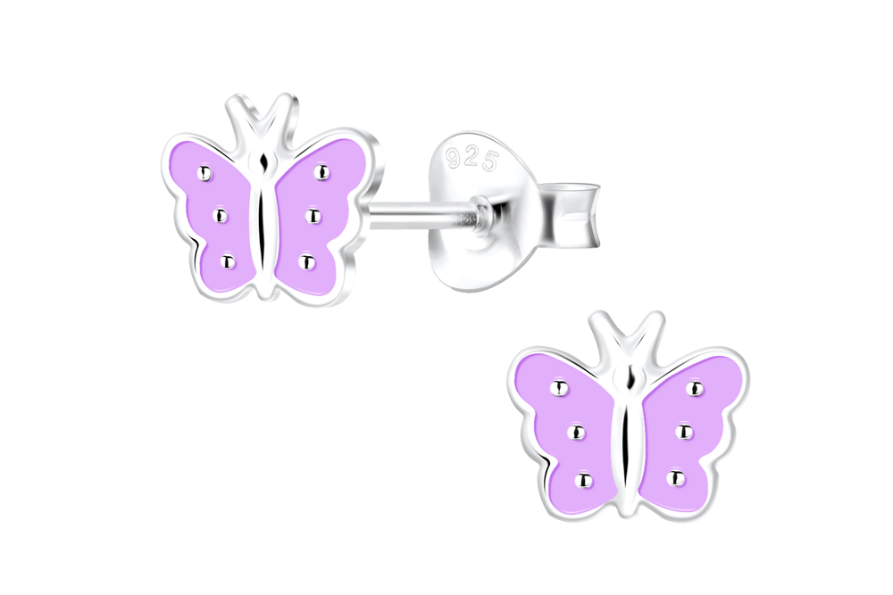 Pendiente plata 925 infantil mariposa 7x7mm de esmalte
