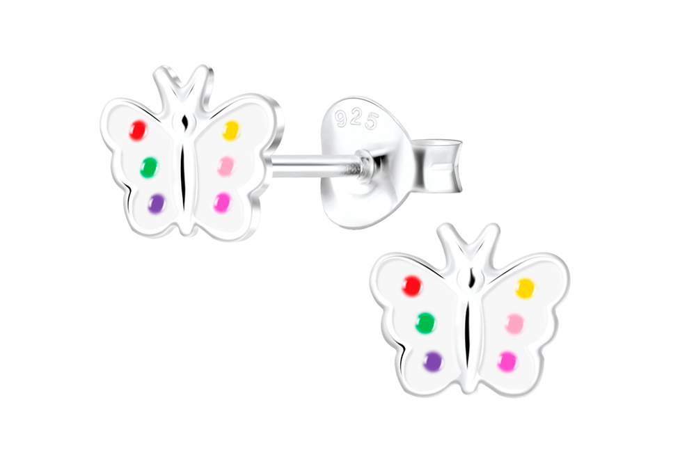 [17444EEMXPL] Sterling silver enamel 7x7mm butterfly kids earring (Multicolor)