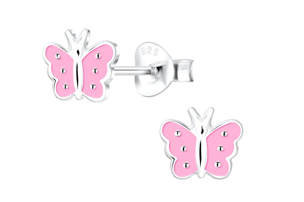 Sterling silver enamel 7x7mm butterfly kids earring