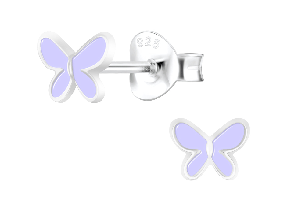 Sterling silver enamel 5x6mm butterfly kids earring