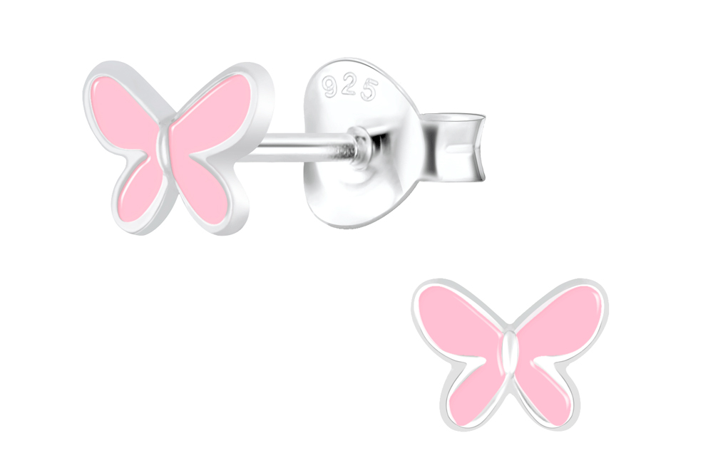Sterling silver enamel 5x6mm butterfly kids earring