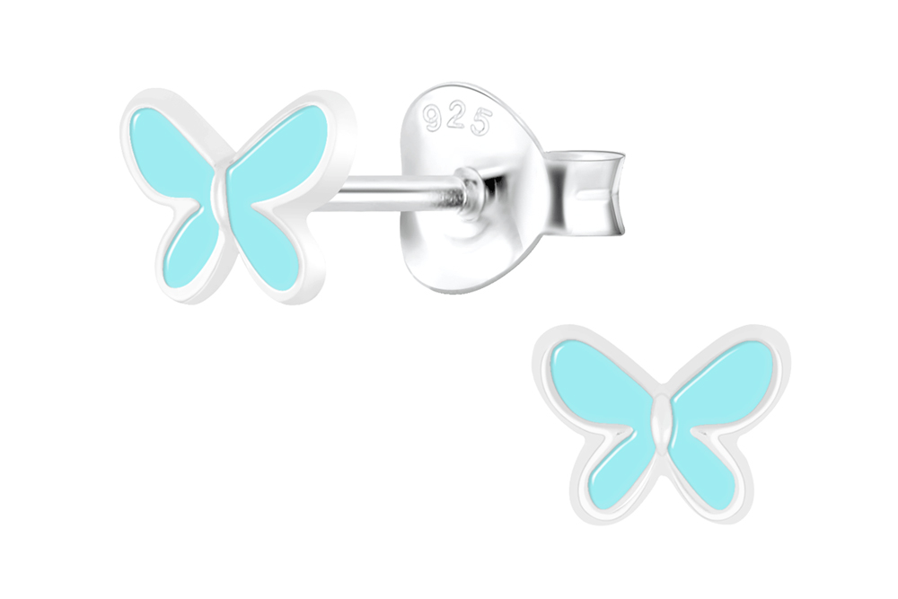 [17447EETUPL] Sterling silver enamel 5x6mm butterfly kids earring (Turquoise)