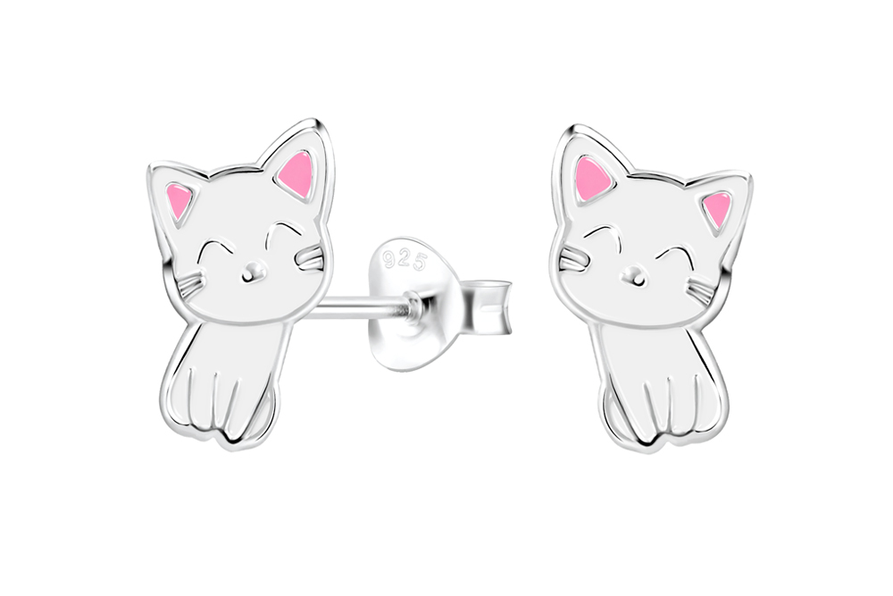 Pendiente plata 925 infantil gato 13x8mm de esmalte