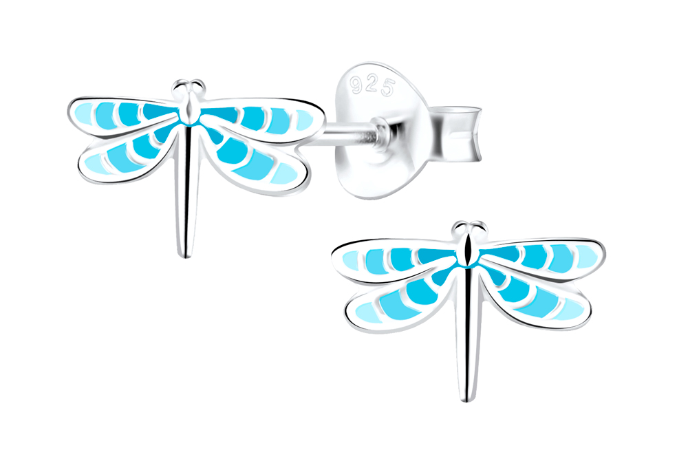 Sterling silver enamel 6x9mm dragon-fly kids earring