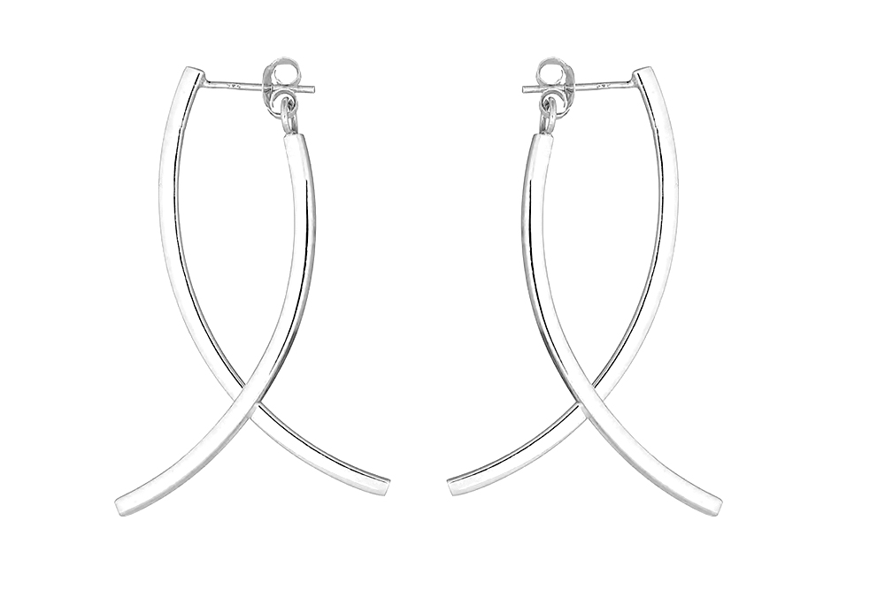 Sterling silver two curved bars long earring