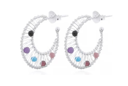 [17518ERMXPL] Sterling silver semiprecious stones hoop earring (Sterling silver)