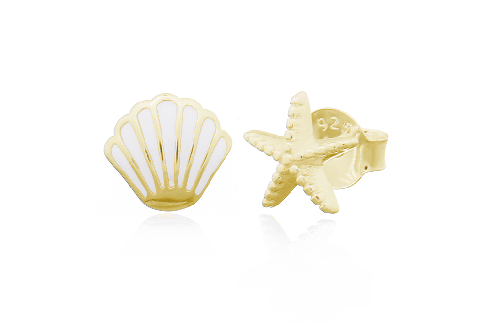 Sterling silver enamel shell earring