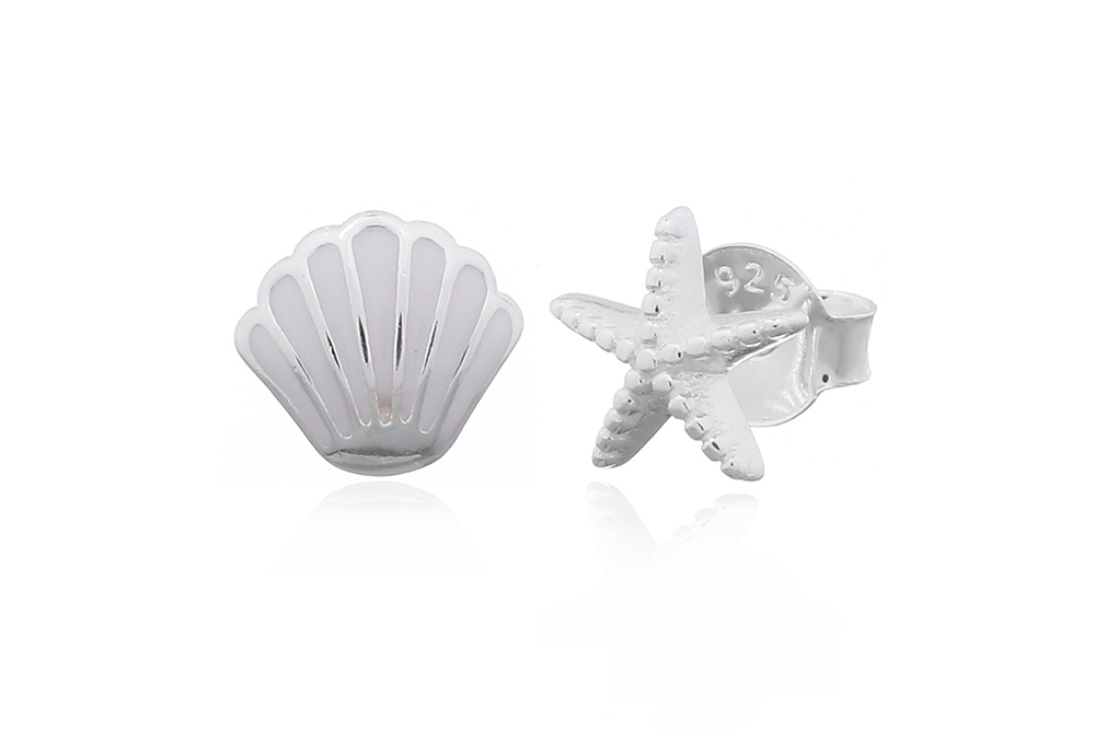 [17520EEBLPL] Sterling silver enamel shell earring (Sterling silver)