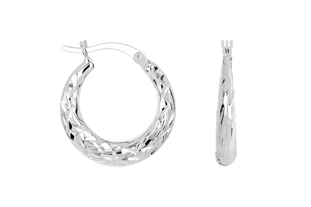 Sterling silver diamond cut stamping hoop earring