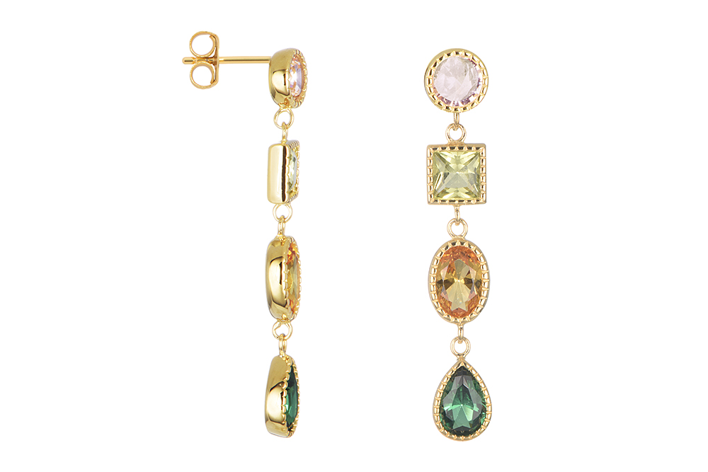 [17589EZMXDO] Sterling silver mix shapes zirconia long earring (Gold plated)