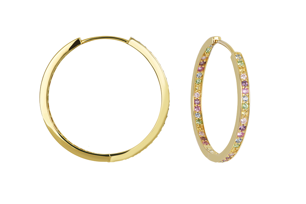 Sterling silver rainbow zirconia 3mm hoop earring