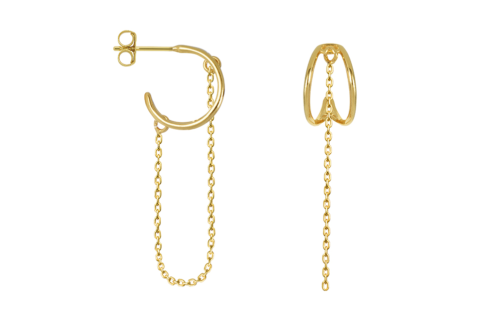 Sterling silver chain double hoop earring