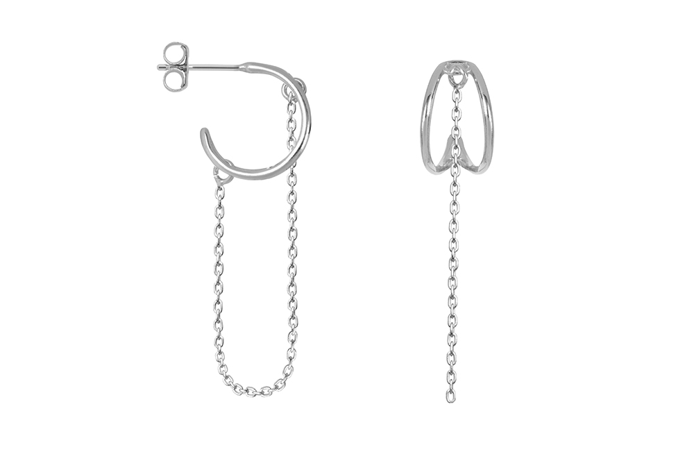 Pendiente plata 925 doble criolla con cadena