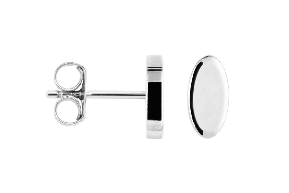 [17647EPL] Pendiente plata 925 mini placa oval plana 4x2mm (Plata)