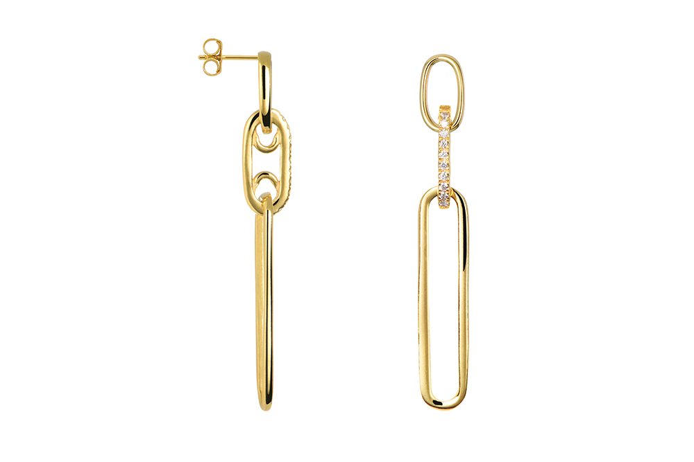 Sterling silver three links zirconia long earring