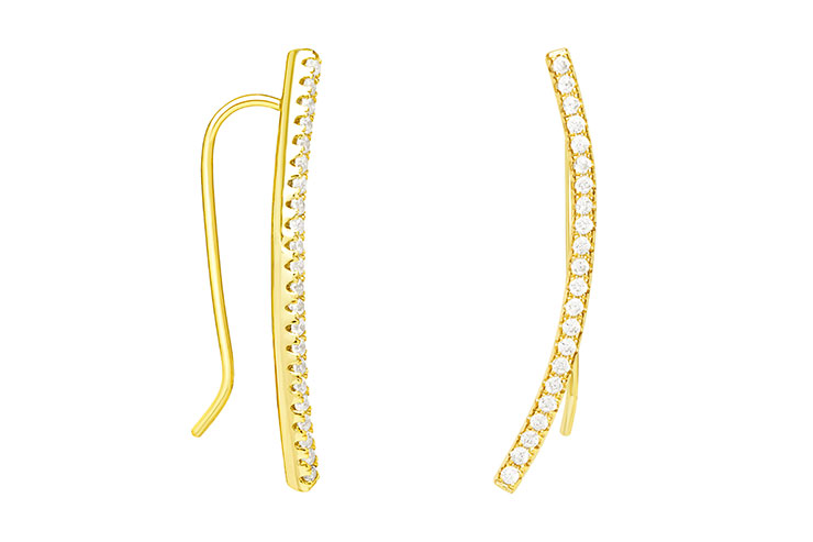 Sterling silver curved zirconia bar earring