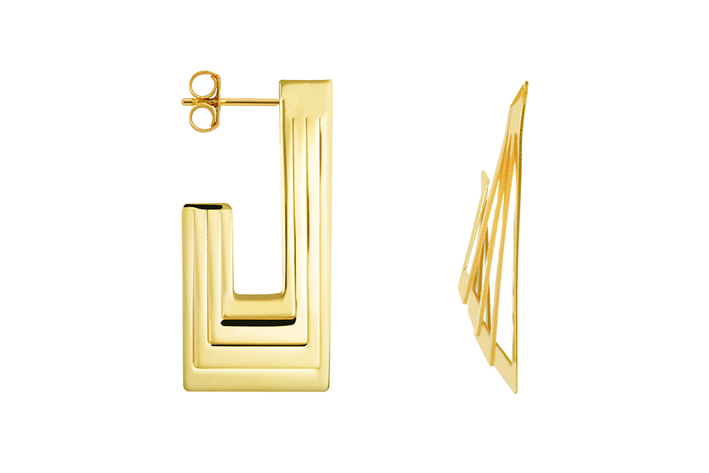 Sterling silver rectangular 3d hoop earring
