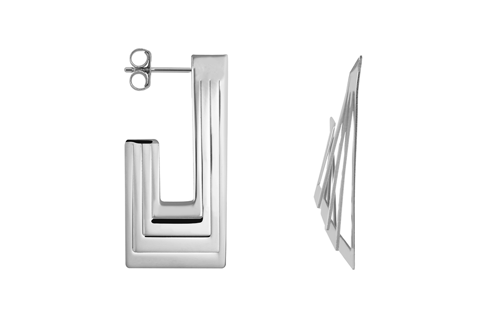 Sterling silver rectangular 3d hoop earring