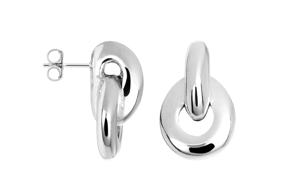 [17669EPL] Pendiente plata 925 dos ovalos enlazados (Plata)