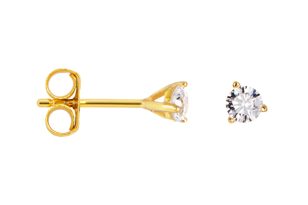 Sterling silver 3mm zirconia 3 prongs earring
