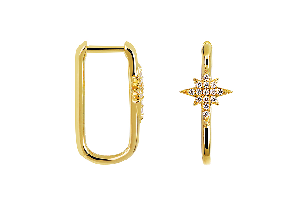 Pendiente plata 925 aro rectangular rosa de los vientos 9x8mm con zirconitas