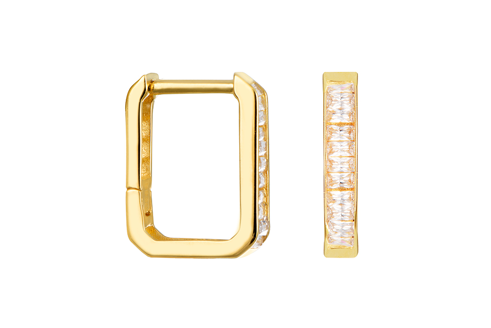 [17697EZBLDO] Sterling silver rectangular zirconia hoop earrings (Gold plated)