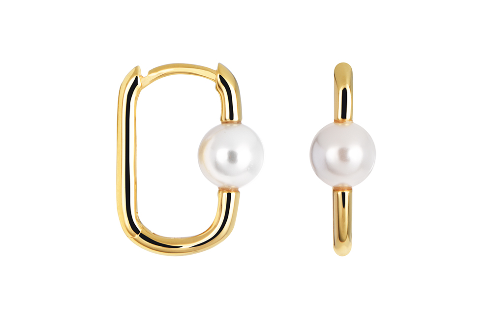 Pendiente plata 925 aro rectangular con perla 6mm