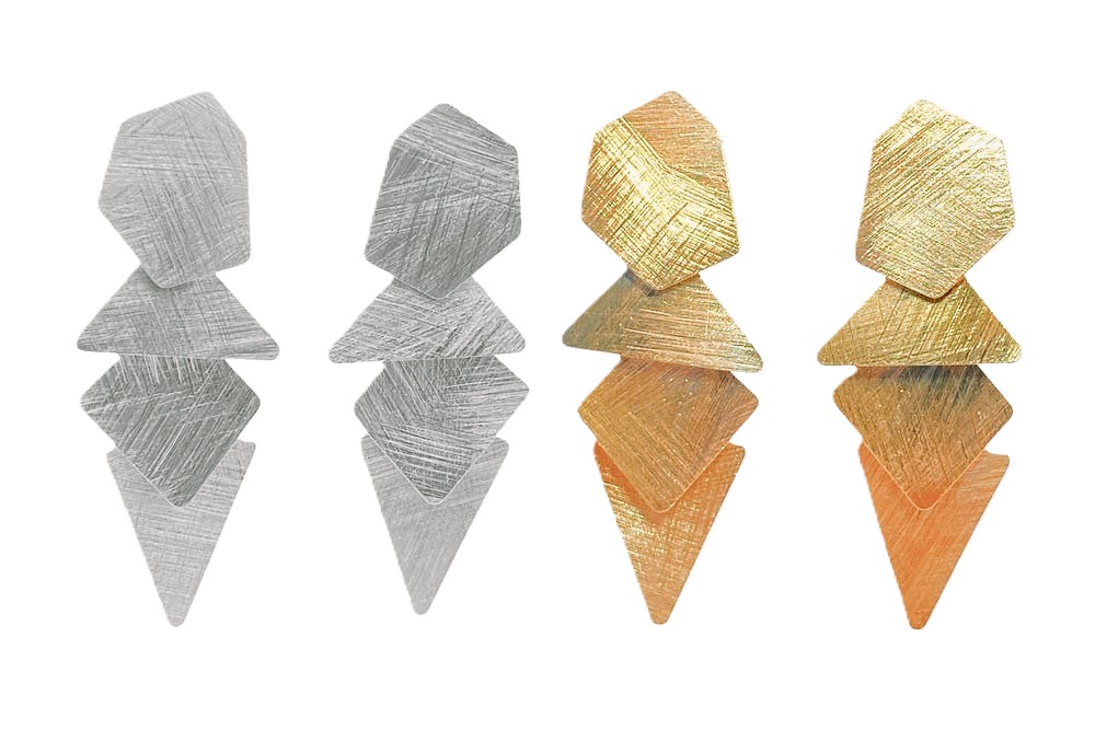 Sterling silver mix of geometric shapes long earring