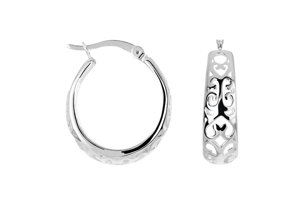 Sterling silver with cut-out design hoop earring