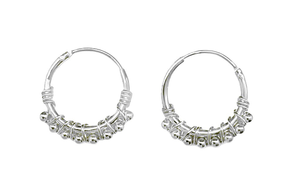 [17779EPL] Sterling silver hoop earring with beads (Sterling silver)